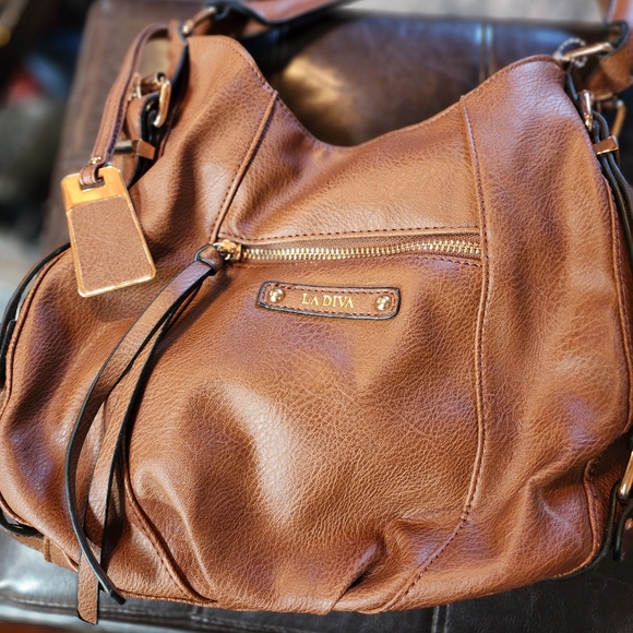 la diva Handbags - LA DIVA Women's genuine Leather Brown Hand Bag Hobo Satchel Purse Buckles